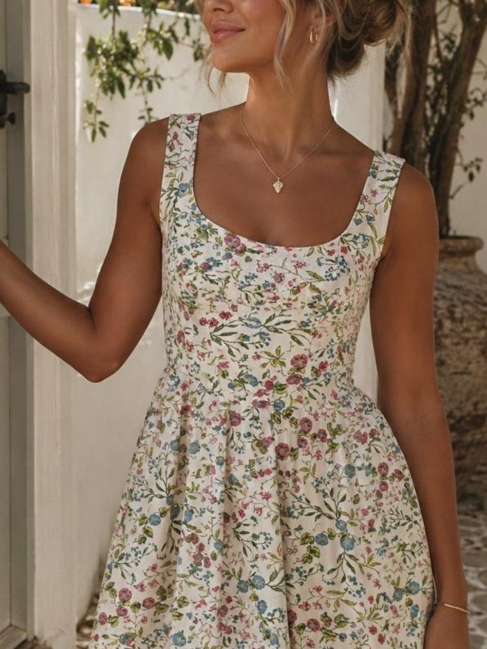 Sincerely Jules Floral Cotton Linen Drop Waist Dress